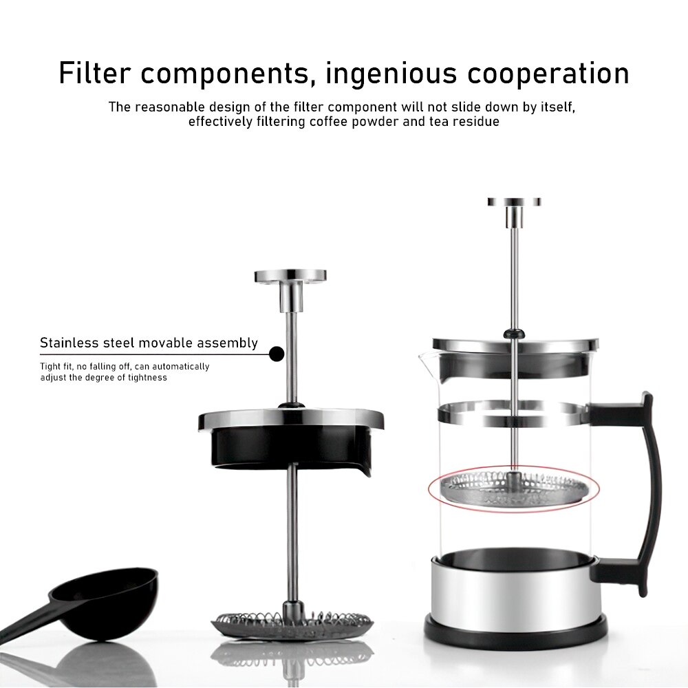 French Presses Coffee Maker 350ml Coffee/Tea Brewer Coffee Pot Stainless Steel Glass Manual Coffee Espresso Maker Pot