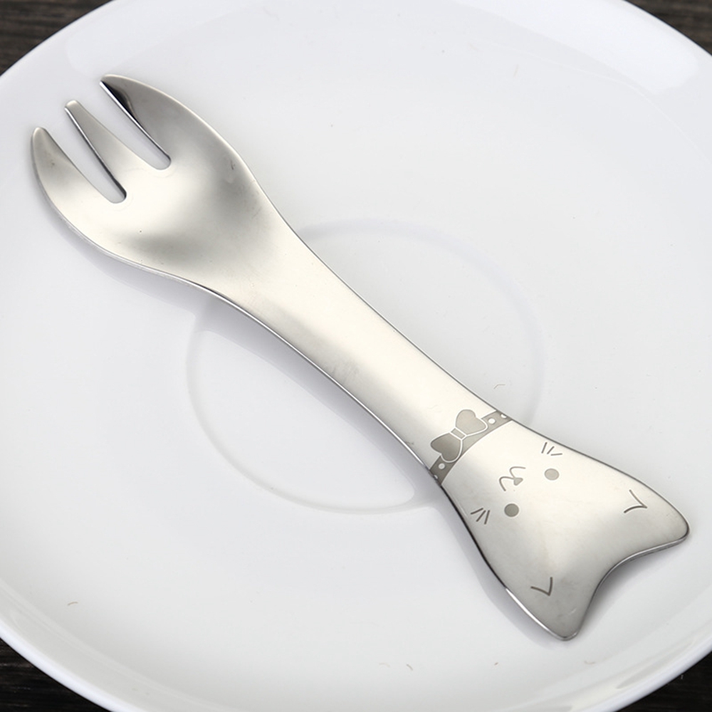 Leuke Mini 304 Roestvrij Staal Cartoon Kat Vorm Ijs Salade Koffie Lepel Vork Kinderen Kids Bestek Set Servies Servies: 3