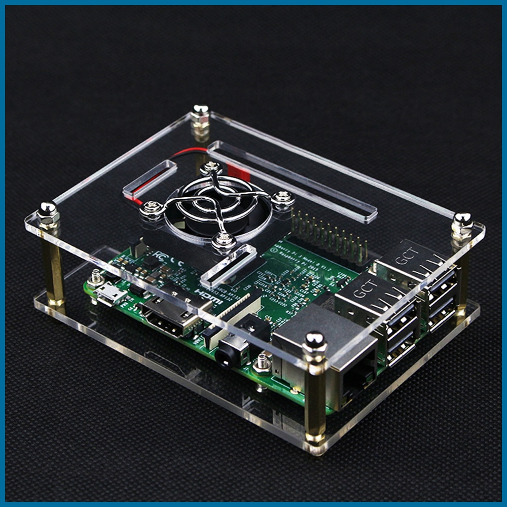 S ROBOT For Raspberry Pi 3/3B+/4 Case Transparent Box Shell Clear Enclosure with Cooling Fan Metal Cover RPI103