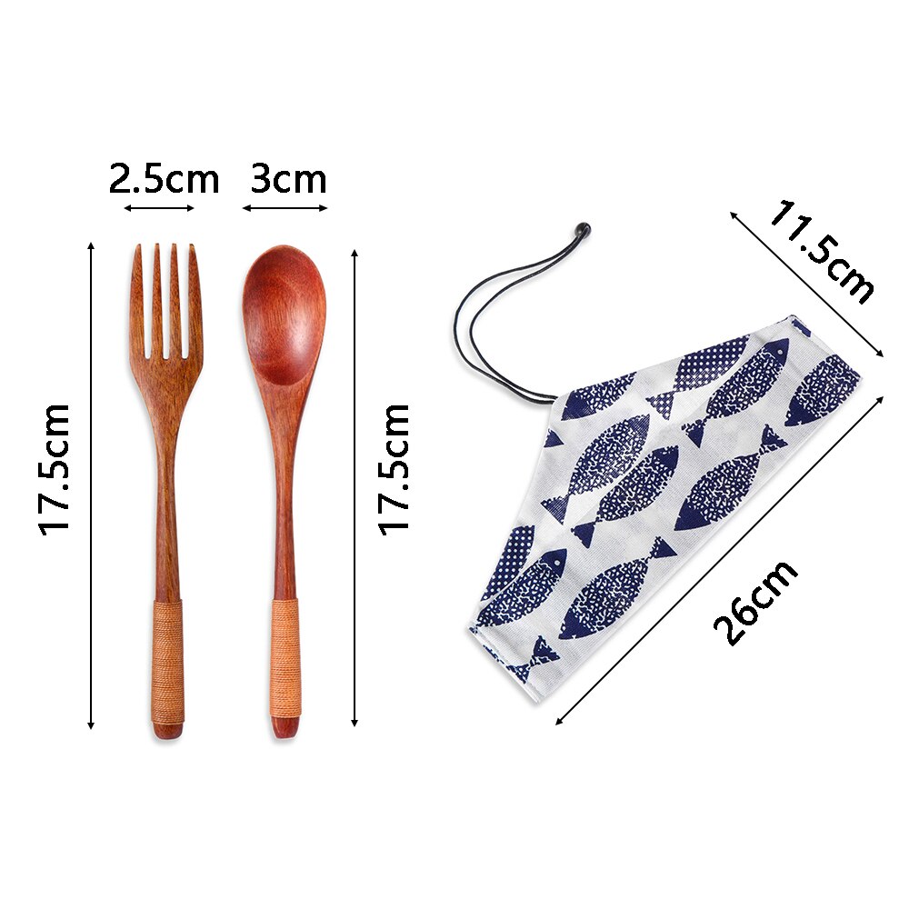 1 SET Pack Tea Scoops Desserts Fruits Serving Travel Dinnerware Suit Spoon Fork Portable Tableware Wooden Cutlery Sets Cloth Bag