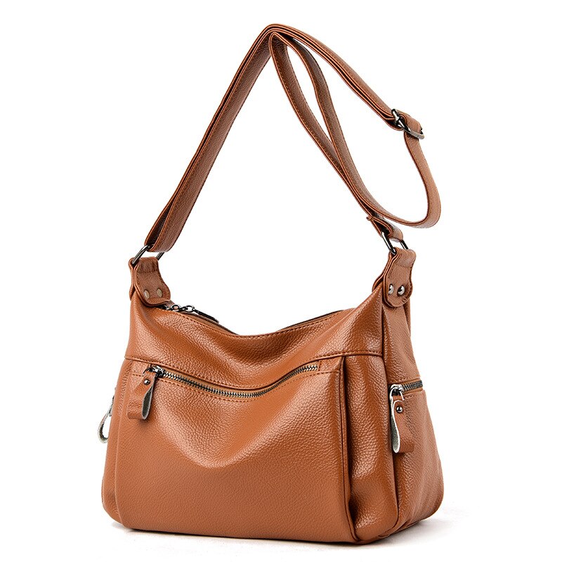 Koreaanse Leisure Een Schouder Messenger Bag Voor Vrouwen Zachte Lederen Tas Voor Middelbare Leeftijd En Oude Vrouwen: Huang Zong