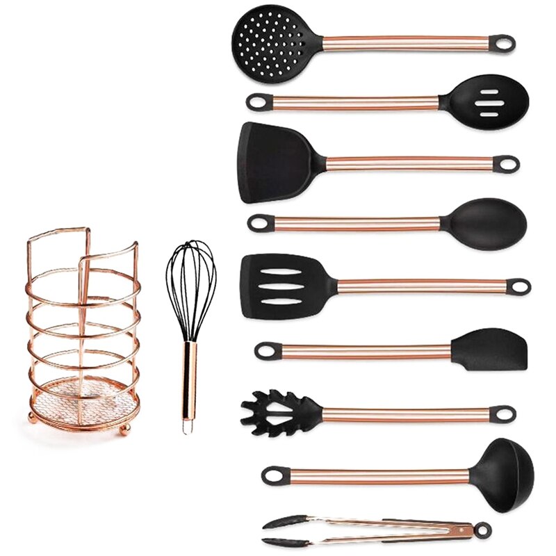 11Pcs Copper Plated Handle Silicone Kitchen Tools Gadgets Nonstick Cooking Shovel Spoon Tool Set Kitchen Utensils Set Cookware: Default Title