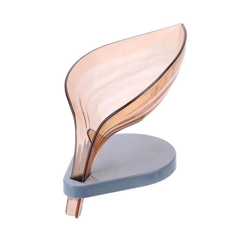 Leaf Shaped Soap Box Drain Soap Holder Suction Cup Soap Dish Plastic Soap Tray Bathroom Accessories Supplies: Brown