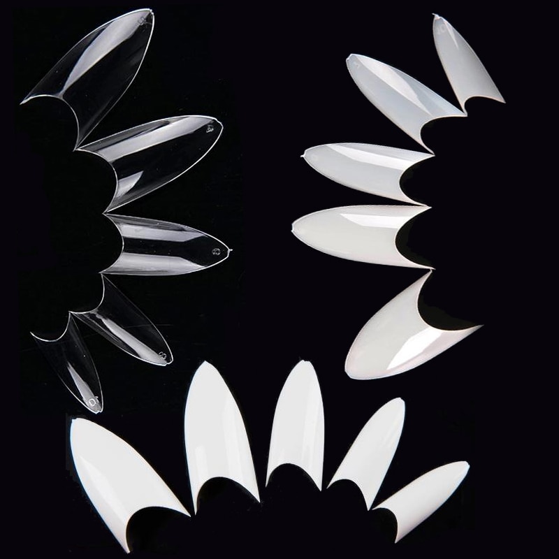 1 zakje met / 500 stuks stiletto puntvormige acryl franse nepnageltips franse nageltips doorzichtige acryl nepnagels 10 maten