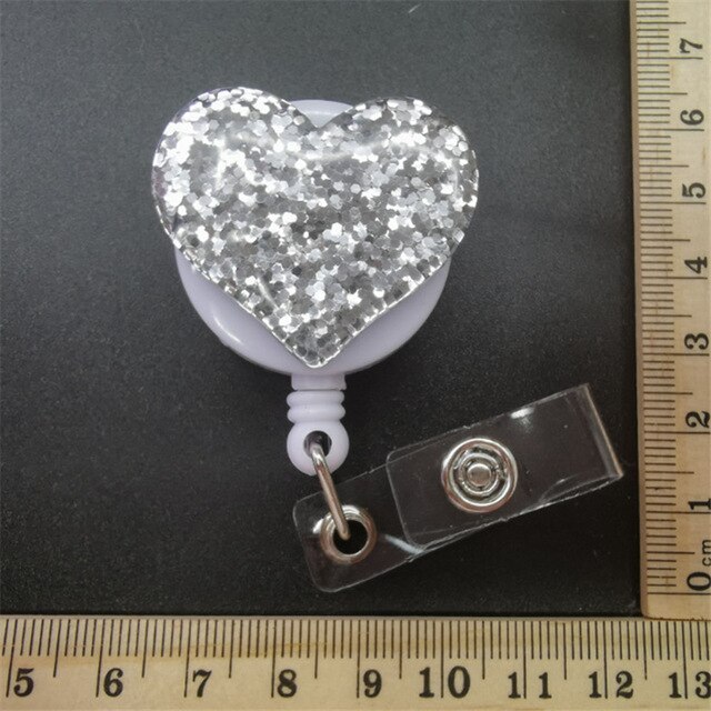 1Pc Liefde Hart Rhinestone Verpleegkundige Badge Reel Clip Badge Houder Intrekbare Pull Badge Id Lanyard Naam tag Kaart: Silver