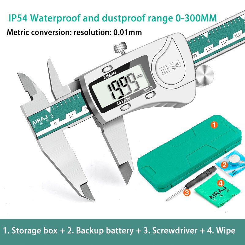 AIRAJ High-precision Digital Caliper Stainless Steel Long Waterproof Vernier Caliper Level Multi-function Measuring Tool: 1339