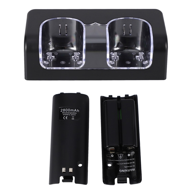 Cargador de Base de asa para batería de carga doble, luz LED azul, Control remoto de carga doble, compatible con Wii