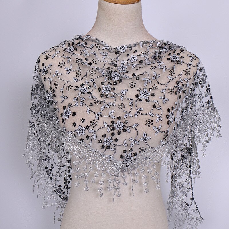 SOKUXILE Vrouwen meisje sjaal Bloem Kant Zijde Driehoek Vrouwelijke Baby Sjaals Kwastje Sjaals Lente Zomer 18 Kleuren Foto Accessoires: Hot Gray