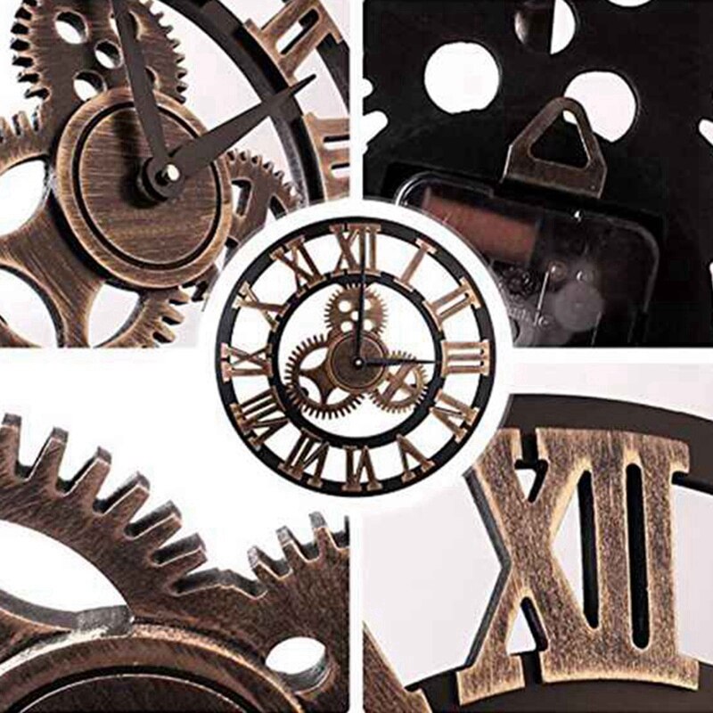 Reloj de pared grande de madera Vintage engranaje reloj estilo de EUA Pared de salón reloj decoración de moderno para el hogar Relojes en la pared