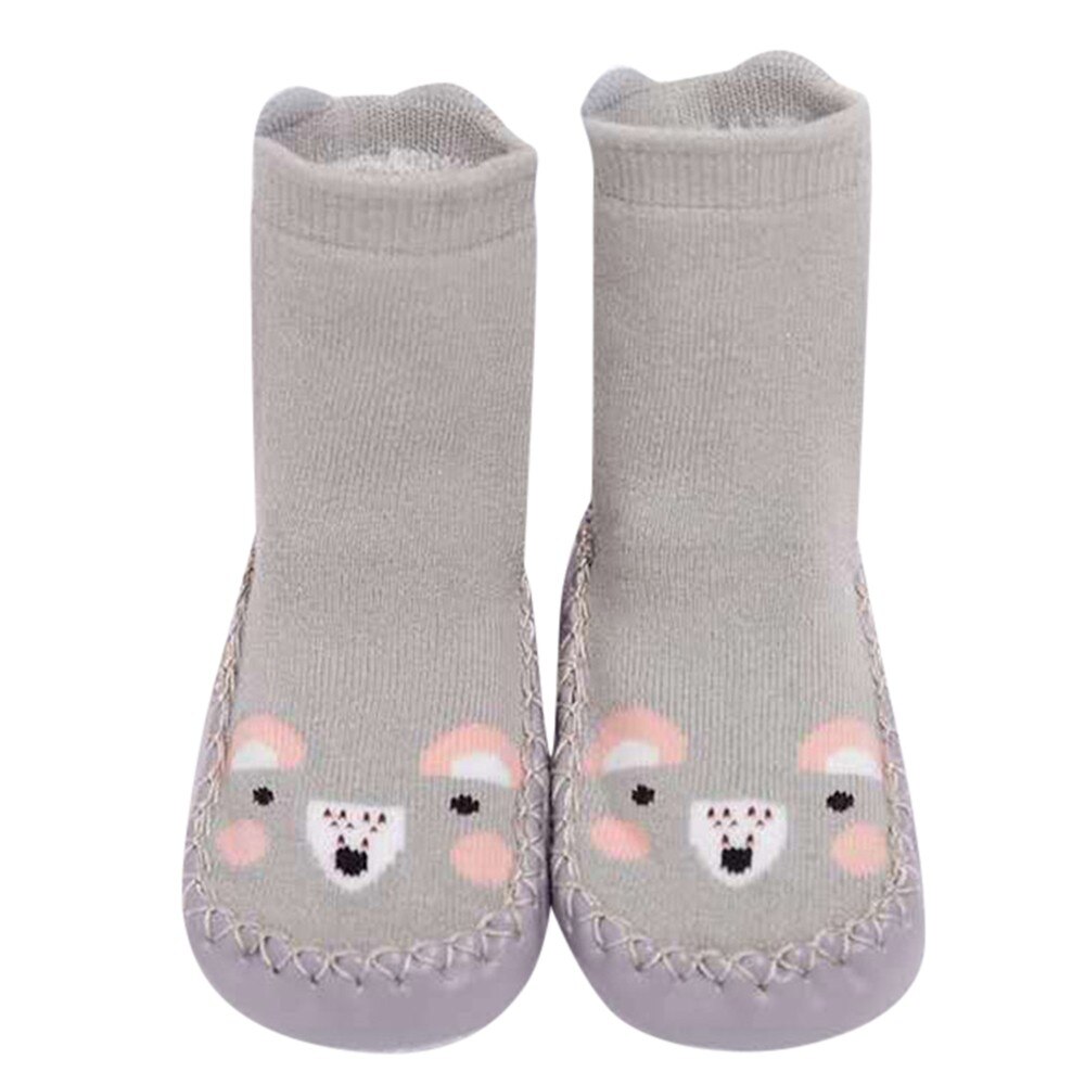 Kids Peuter Baby Meisjes Jongens Sokken Leuke Cartoon Dier Dikke Warm Anti-Slip Sokken Slippers Calcetines Antideslizante Niño: Gray  / 12