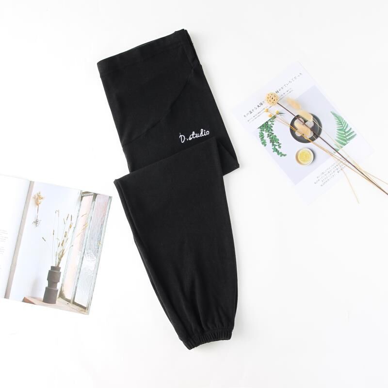 Maternity Harem Pants Casual Home Anti-mosquito Sleep Pants Pregnant Women Elastic Waist Belly Ankle Trousers Pregnancy Clothes: Black / XL