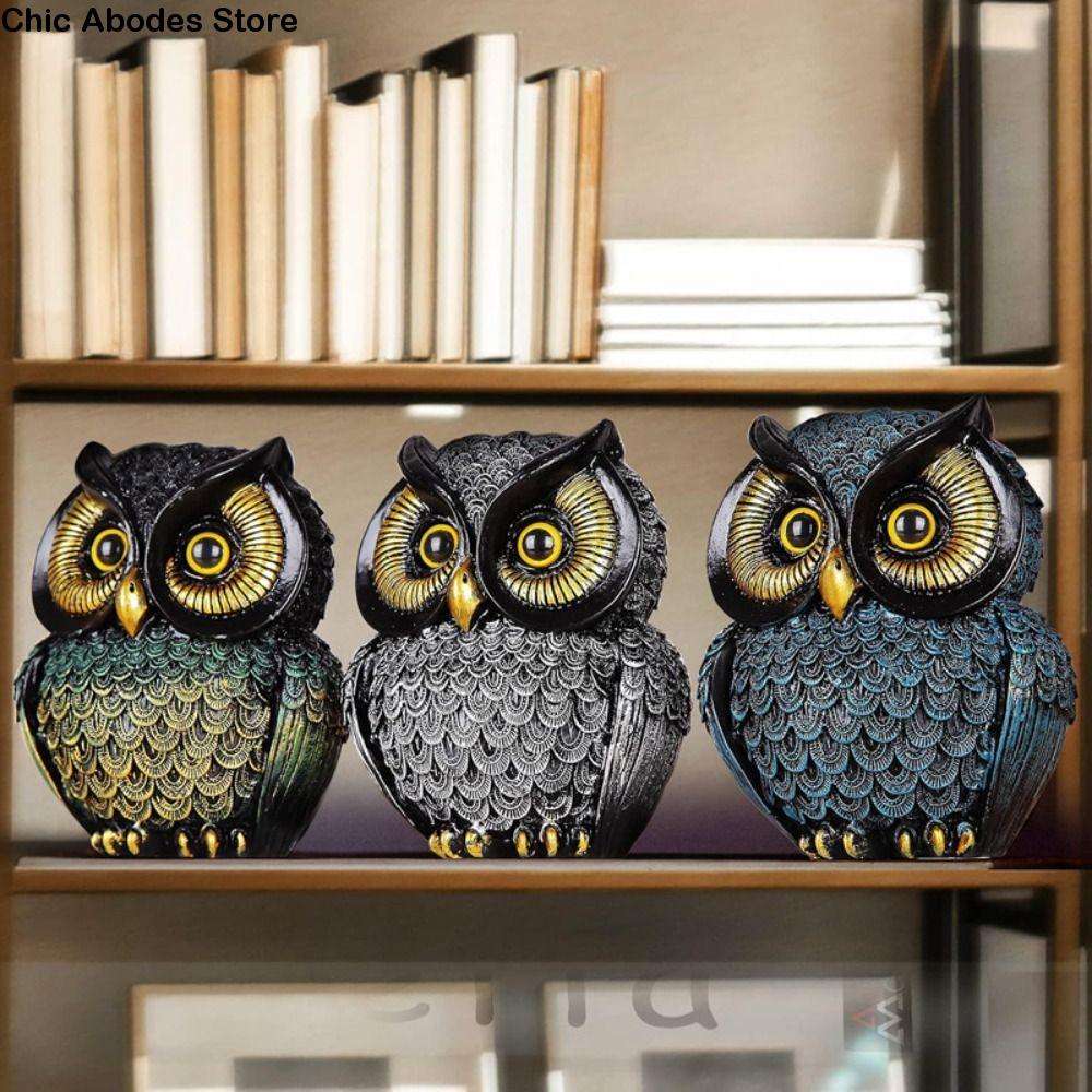 Decoratieve hars uil standbeeld vintage handgemaakte uil sculptuur schattige entree decoratie entree display