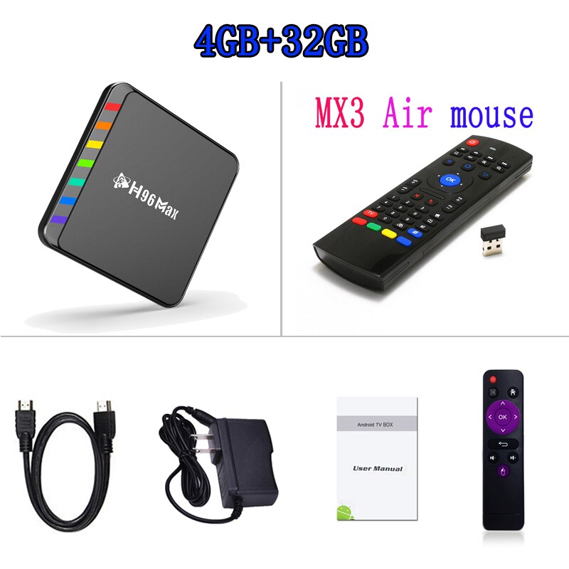 Smart TV Box Android 11 S905W2 4GB 32GB 64GB AV1 Quad Core WIFI6 4K H96 Max W2 Set Top Box lettore multimediale TV Box: Rosso / Spina di ue