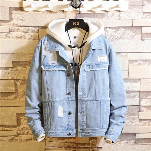 Men's clothing man coats Jeans Casual loose Ripped Holes Vintage Bomber Denim Jacket: 6666 / XXXL