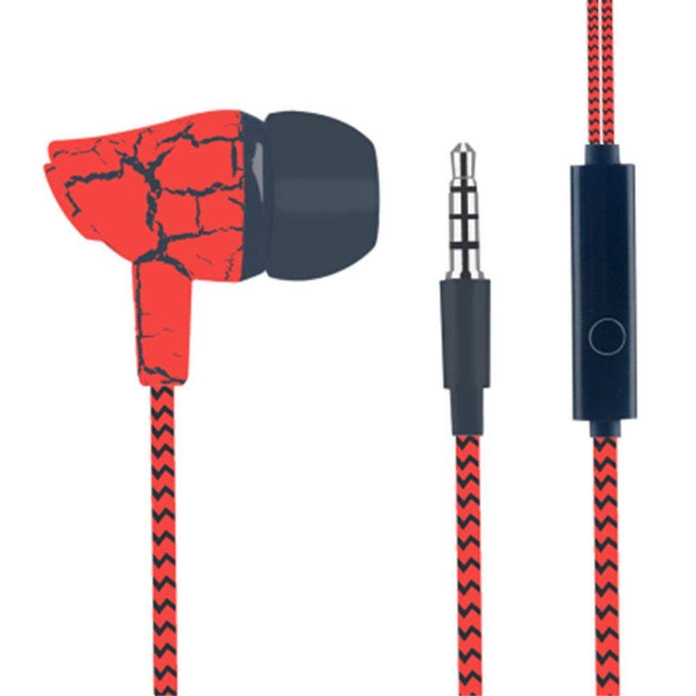 Nylon Braided Headphones 3.5mm Wired Super Bass Earphone with Mic Noise Isolating Control Universal for Android iPhone Headsets: Red