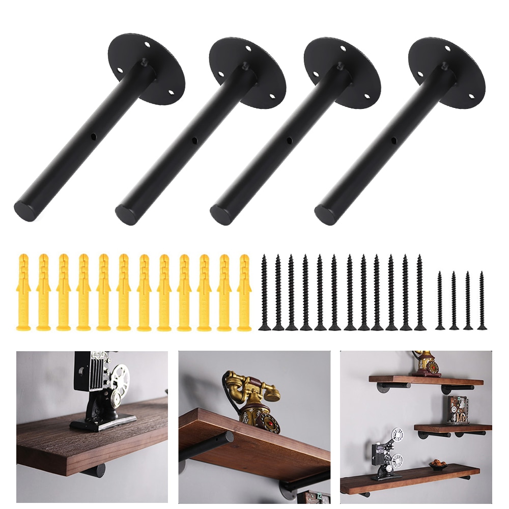 1/2/4pcs Black Industrial Iron Storage Brackets Racks Heavy Duty Shelf Board Wall Mounted Multifunctional Home Decor Hardware