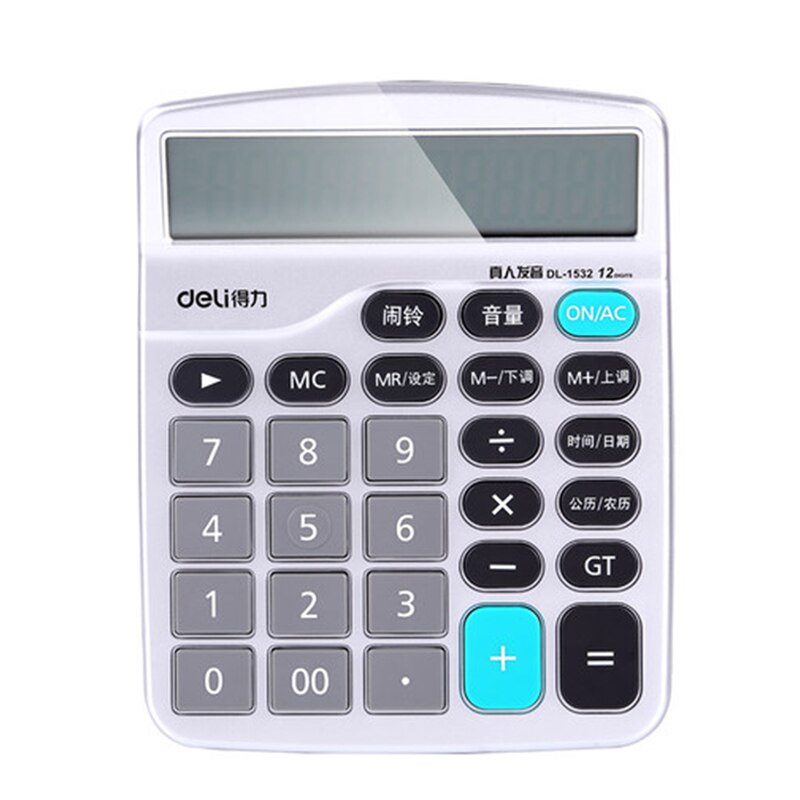 Calculadora de tipo comercial, escritório, deli, 1532, voz real, 12 dígitos, tela lcd grande, com calendário de alarme