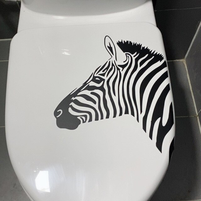 Zebra Cartoon PVC Waterproof Toilet Sticker Nordic Funny Animal Wall Decor Bathoom Home Decoration Removable Wallpaper: zebra head sticker