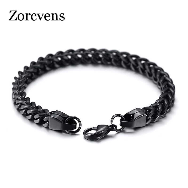 Zorcvens 3 cores intertravado curb link corrente pulseiras para homens de aço inoxidável casual jóias masculinas