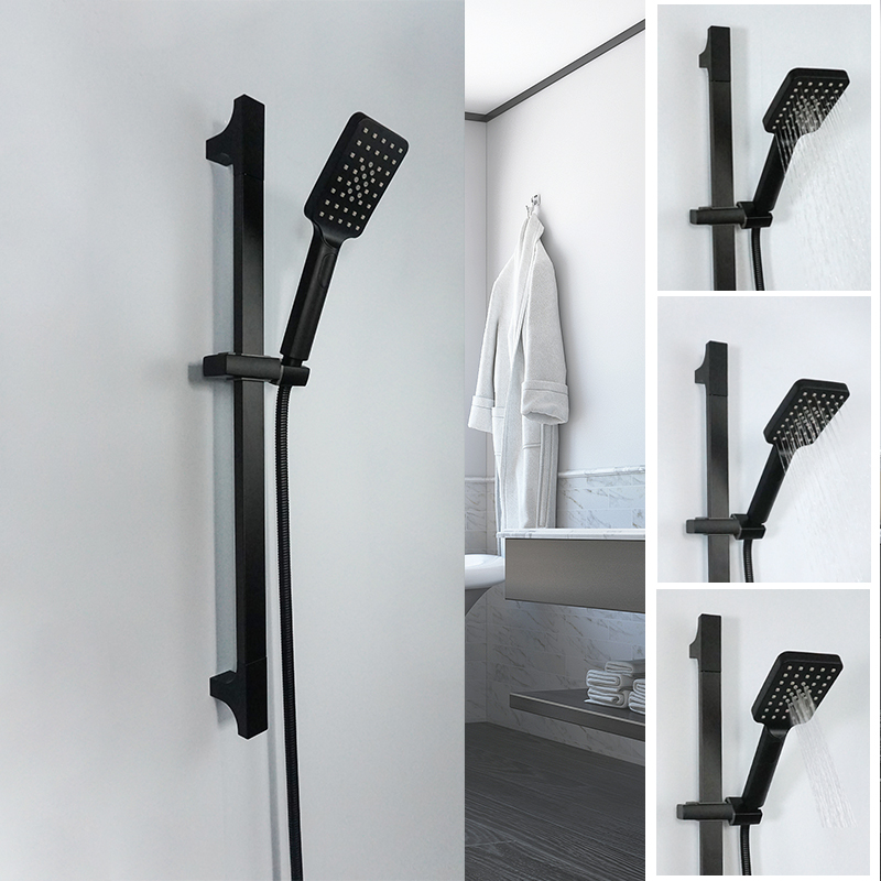 Black 3 Function ABS Hand Held Shower Head High Pressure Rain Shower Sprayer Set Wall Mount Slide Bar with Hose and Bracket