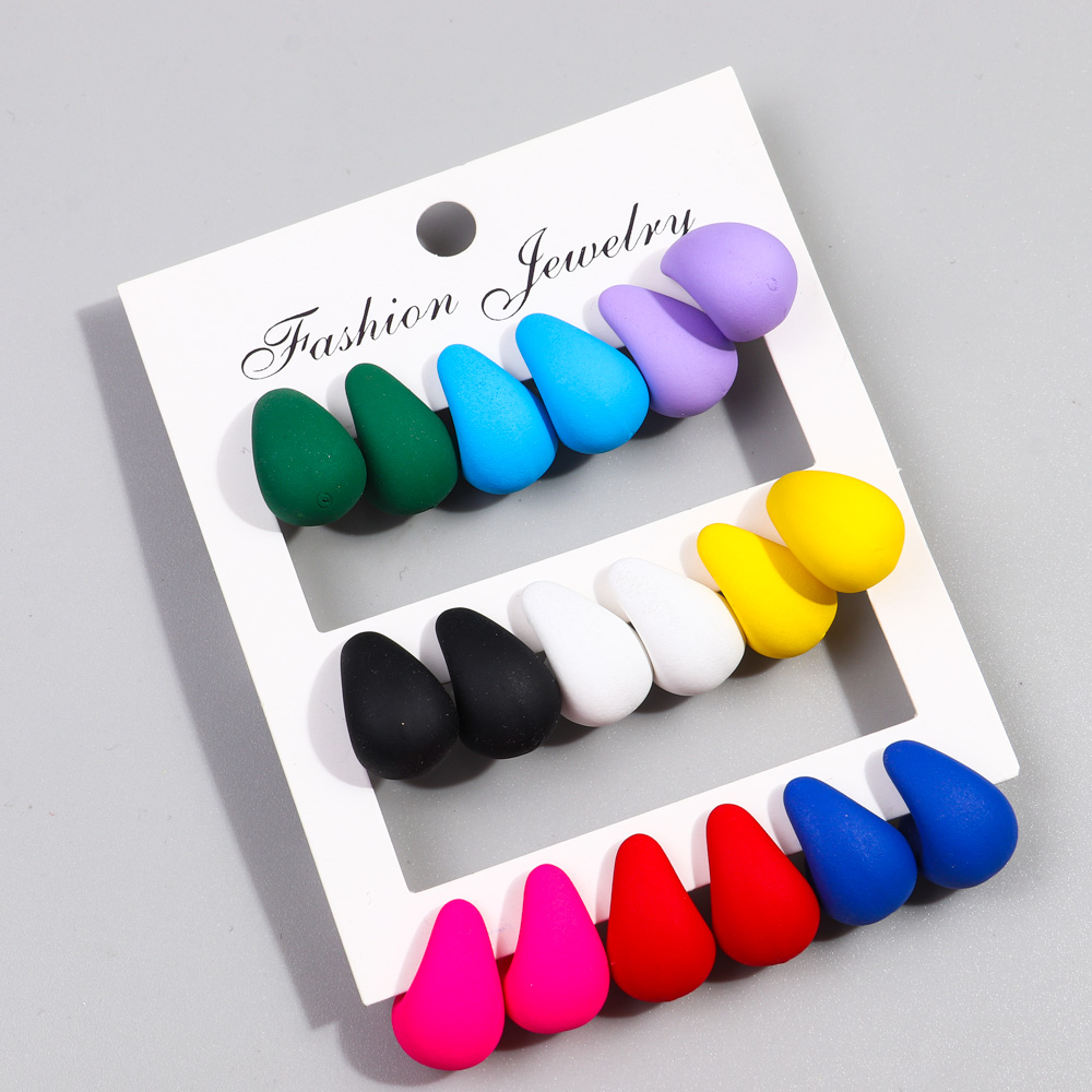 Neue 9 Paare/satz Acryl Kleine klobig Waterdrop Ohrringe Betrüger für Frauen matt Bunte Kuppel zerreißen Ohrring Reifen modisch Schmuck: Silber überzogen