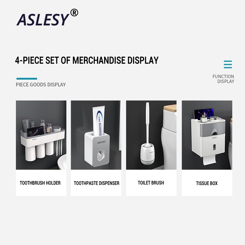 Toothbrush Holder Wall Mounted Automatic Toothpaste Dispenser Storage Rack Soft Toilet Brush Tissue Box Bathroom Accessories Set