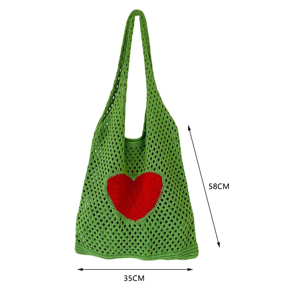 Frauen Gestrickte Schulter Tasche lässig Strand Gittergewebe Hohl gewebte Tote Handtasche Häkeln Tasche Kupplung für Frauen: Grün