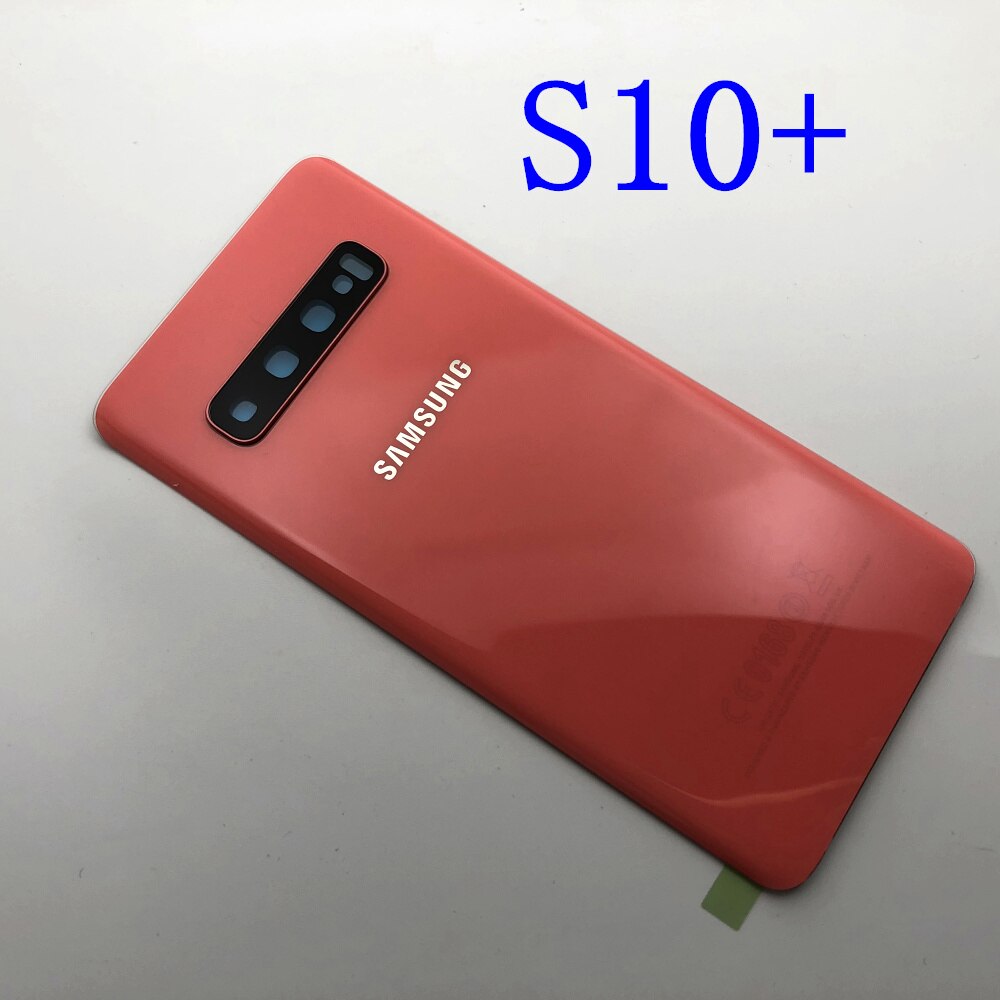 Posteriore di Vetro di Ricambio Per Samsung Galaxy S10 S10e S10 Più S10 + Copertura Posteriore Della Batteria del Portello Custodia di Cassa Della Macchina Fotografica di Vetro lente Telaio: S10 Plus  Orange