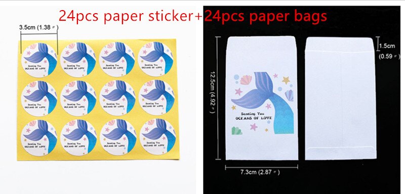 48 Pcs Papieren Zak Gemaakt Met Liefde Dank U Kraft Papieren Zak Met Papier Sticker Party Wedding Verpakking snoep Verpakking Zak: Mermaid