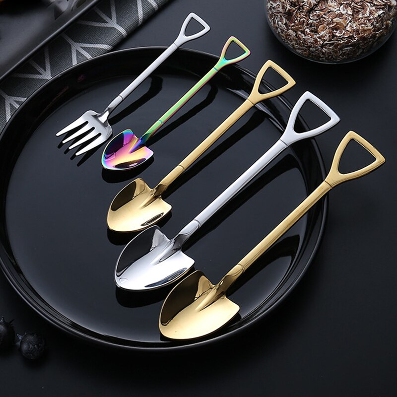 1PC Coffee Spoon Stainless Steel Retro Shovel Shaped Dessert Spoon Coffee Sugar Tea Ice Cream Spoon Kitchen Tableware Gadgets