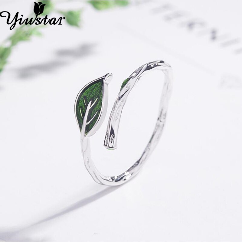 Yiustar Mode Verstelbare Groene Bladeren Ringen Voor Vrouwen Meisjes Sieraden Huwelijksgeschenken Mini Leuke Elegante Open Knuckle Vinger: 193