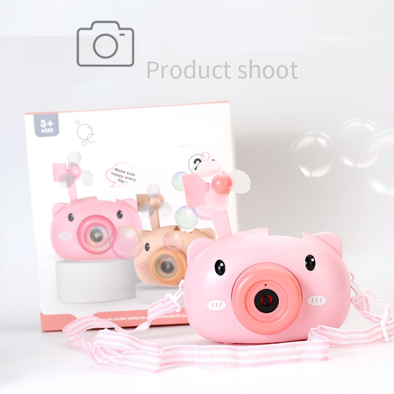 Funny Pig Dog Camera Bubble Maker With Light Music Automatic Fan Electric Bubble Blower Outdoor Game Party Toys For Children