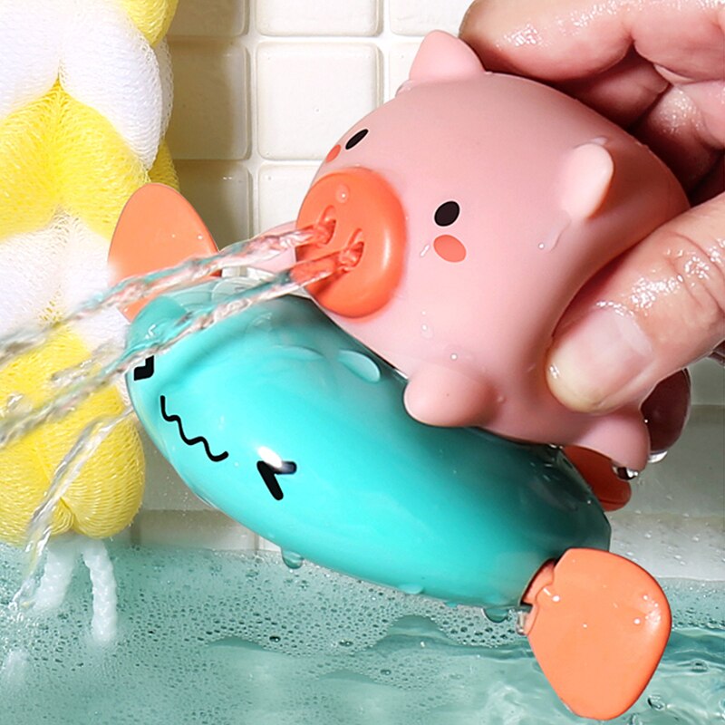 Cute Cartoon Animal Pig Classic Baby Water Spray Pig Water Toy Baby Swimming Turtle Wound Chain Clockwork Kids Beach Bath Toys