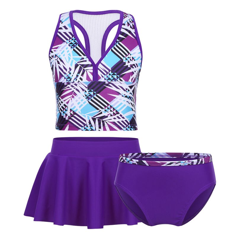 FEESHOW Meisjes Surfen Kinderen Tankini Digital Print Badpak Badpak Badmode Top met Bodem Rok Set Tiener Meisjes Kleding: 10
