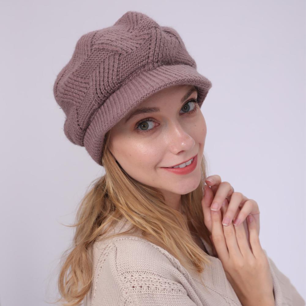 Chapeaux en laine tricotée Skullies, 1 pièce, bonnets de cyclisme en plein air en poils de lapin pour femmes, visières chaudes en polaire, couleur unie