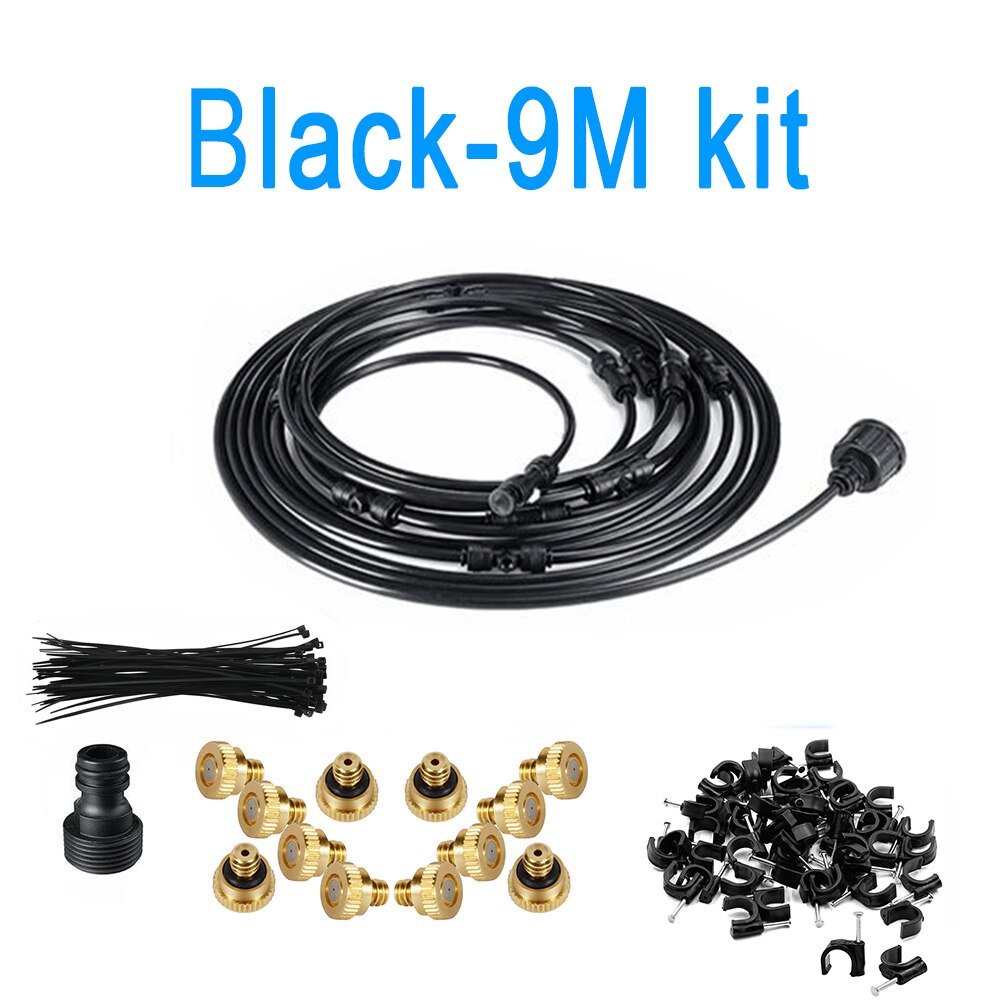 6/9/12/15/18m Outdoor misting Cooling system Patio Misting System Fan Cooler Water Mist Gardenhouse Spray fog misting system: Black-9M Kit