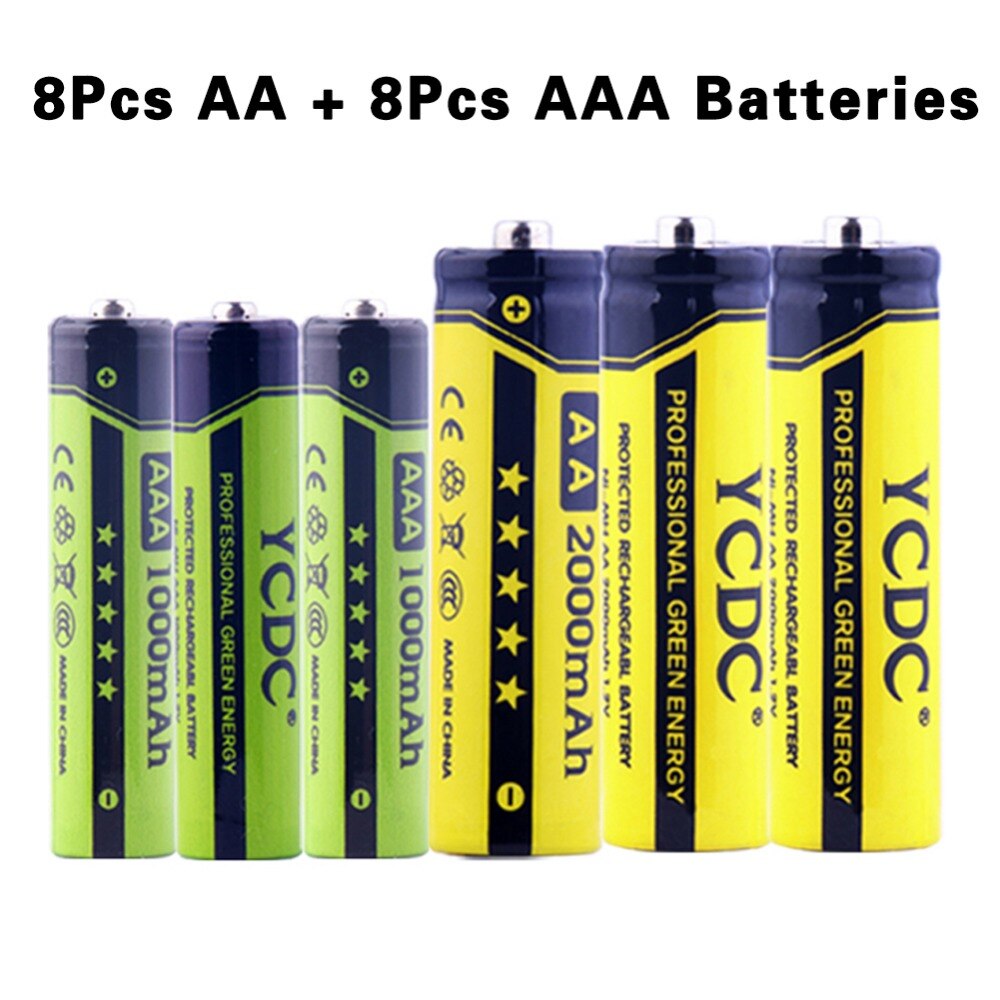 Goedkope 16 Stks/partij Versie Oplaadbare Batterijen Cellen 1.2V Hoge Volume AA-2000mAh AAA-1000mAh Met Batterij Case