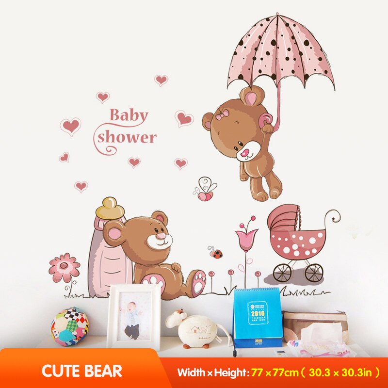 Cartoon Cute Bear Wall Stickers Baby Girl Bedroom ... – Vicedeal