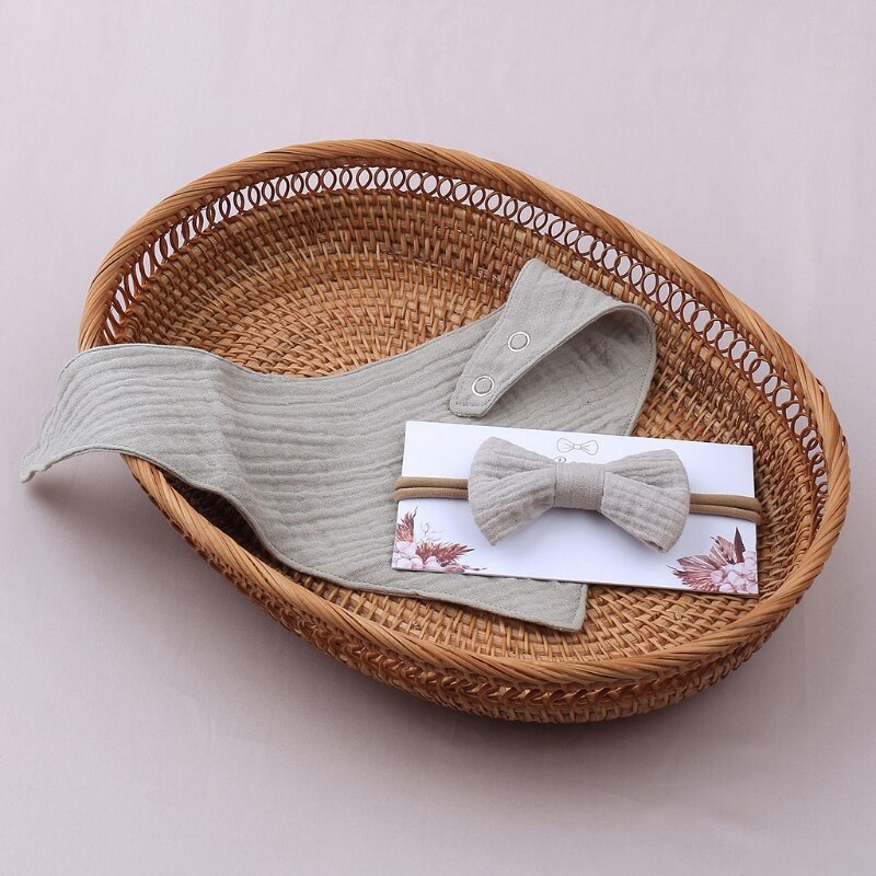 2Pcs Baby Meisjes Elastische Boog Hoofdband Speeksel Handdoek Set Prinses Strik Haarband