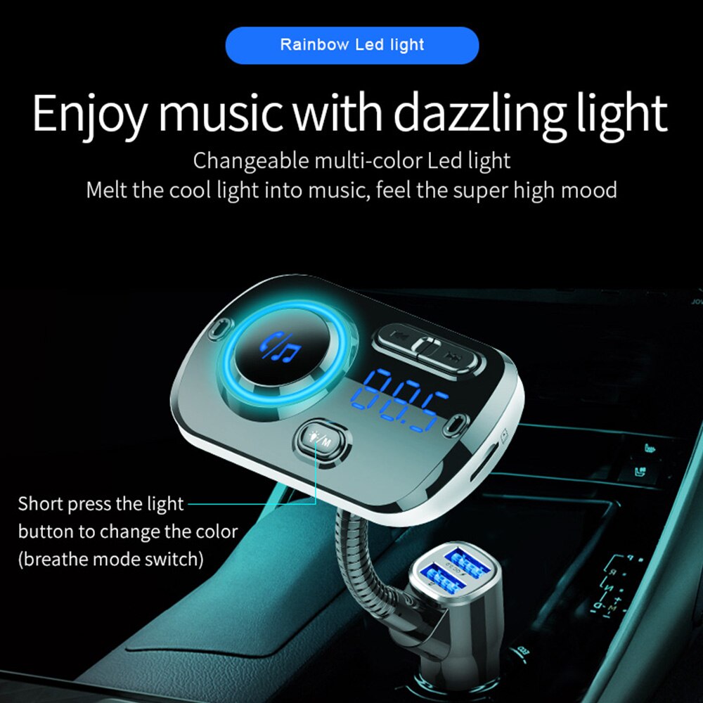 Modulador de transmisor FM para coche, Kit de manos libres con Bluetooth 5,0, Cargador rápido QC3.0, USB Dual, compatible con tarjeta TF SiRi para dos dispositivos