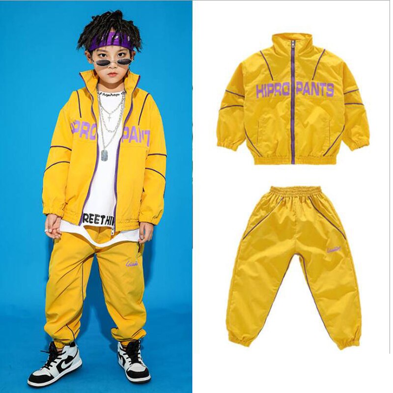 Kids Carnival Hip Hop dancing Clothing Yellow Jacket Jogger Pants for Girls Boys Jazz Dance Costume Clothes Street wear Outfits
