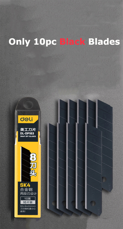 Deli Nusign Retractable Aluminum Utility Knife Box Cutter Metal Blades 18MM Self-Lock Paper нож School Office Stationery: 1Box Black Blade
