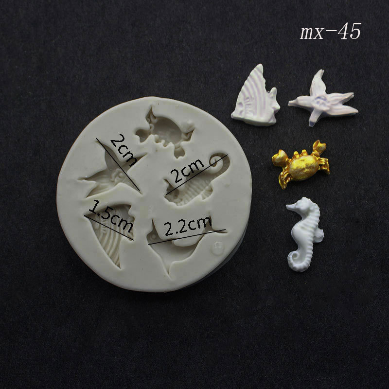 3D Shell Starfish Fondant Cake Mold Silicone Mold Set Mermaid Tail Sea Animal Cake Decorating Tools DIY Craft Fondant Molds: Black