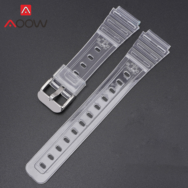 Gummi Sport Gurt für Casio F91W F-84 F-105 108 A158 A168 AE1200 AE1300 Männer Frauen Glänzend Wasserdichte Ersatz Uhr Band: transparent Silber-