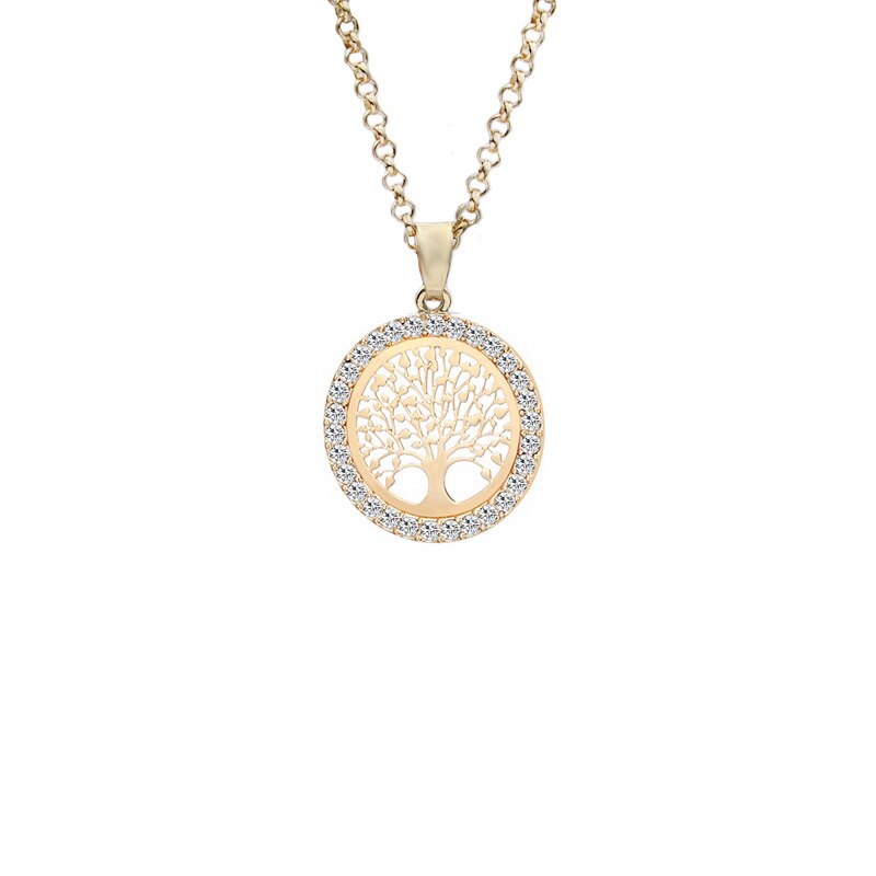 JAKONGO Goud Kleur Crystal Boom van Het Leven Charm Hanger Collier voor vrouwen Vriendschap Ketting 60cm: Goud-kleur