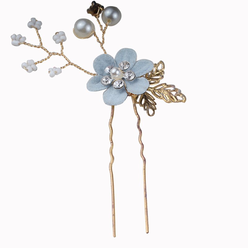 Perle Del Fiore di Cerimonia Nuziale Dei Capelli Pettini Accessori Per Capelli Oro Foglie di Spilli Sposa Damigella D'onore Capelli Ornamenti Dei Capelli Dei Monili Dei Capelli Hairwear: blue 4