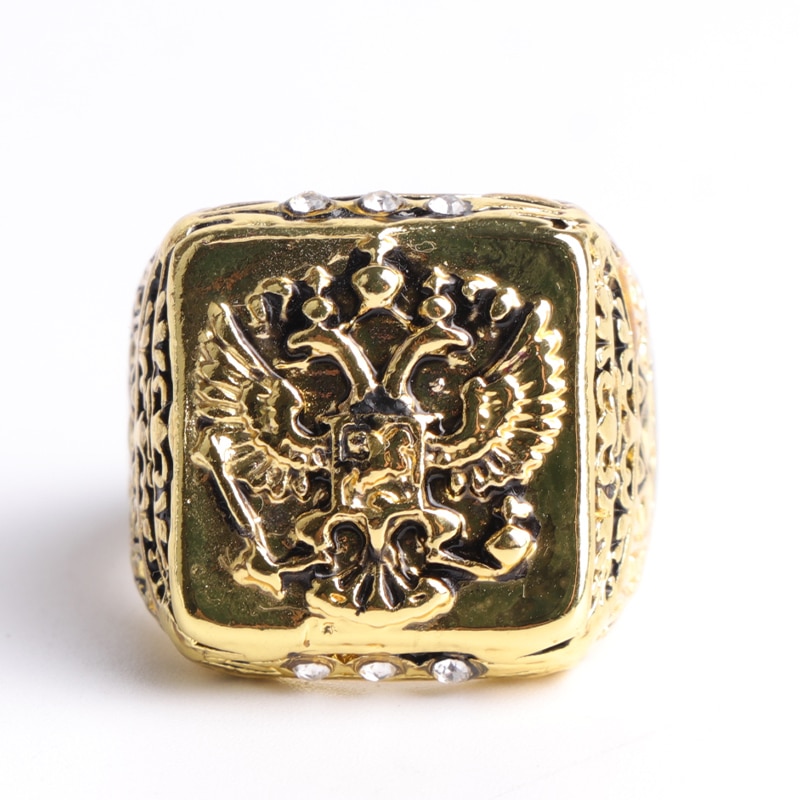 Klassieke Russische Rijk Dubbele Adelaar Ringen Punk Stijl Roestvrij Stalen Ring Sieraden Big Size 7-14 Voor Mannen party: 14 / Goud