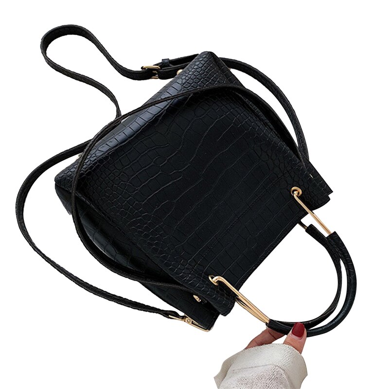 Krokodil aufbringen Eimer Tasche Frauen Tasche Griff Tasche Damen Mini Schulter Tasche Weibliche Alligator Umhängetasche: Schwarz