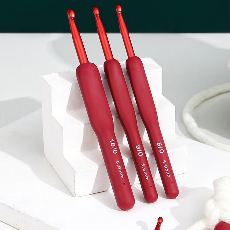 Handmade Crochet Hook Set Soft Handle Stitches Sewing Tool Home Knitting Needles Aluminum Alloy Grip DIY Ergonomic Portable