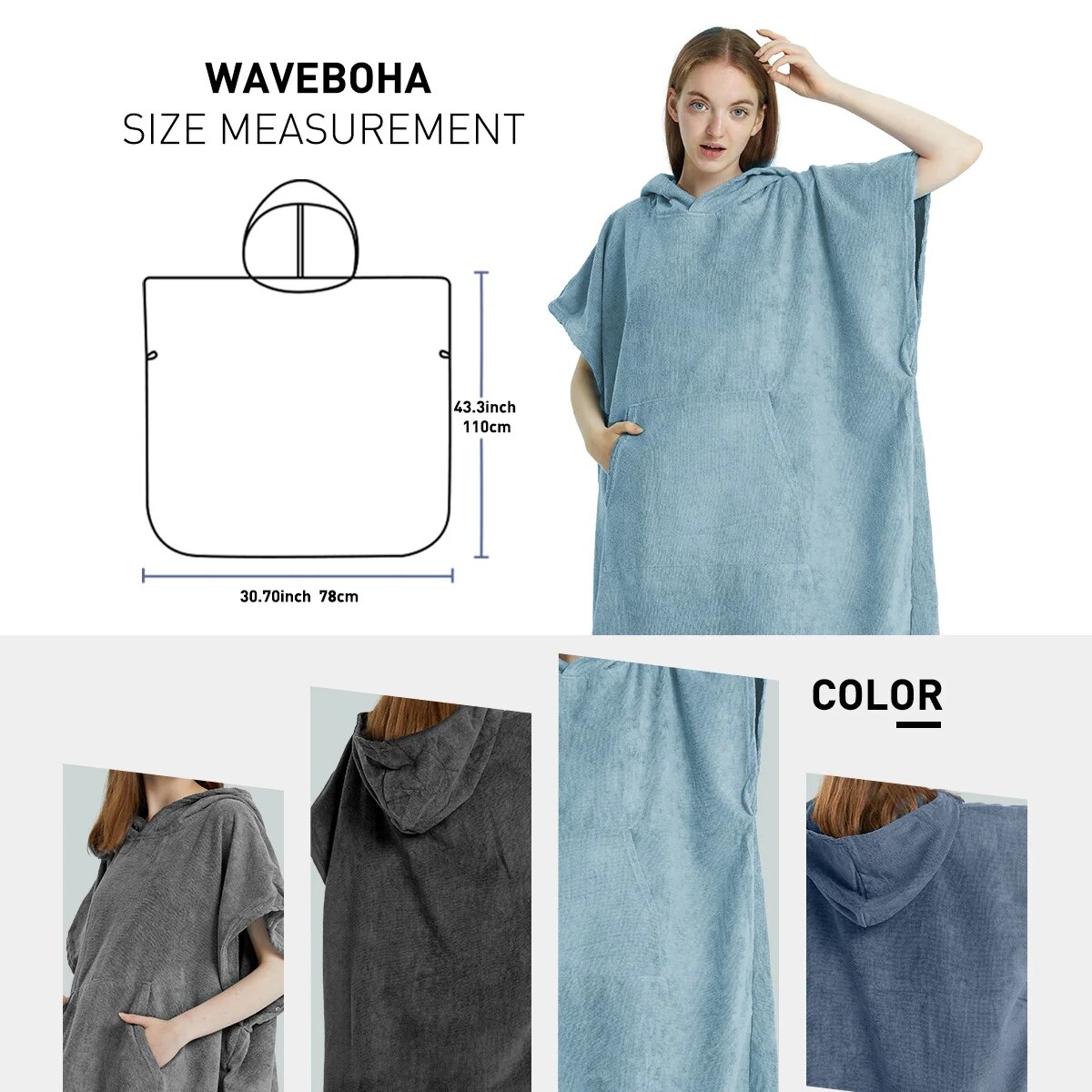 Surfen-Poncho, Handtuch-Poncho, schnell trocknendes Handtuch, Kapuzenpullover, Mikrofaser, Strandmantel, Wickelponcho, Badetuch, Strandponcho für Erwachsene